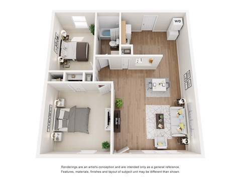 Floor plan for 2 beds, 1 bath, 700 sqft